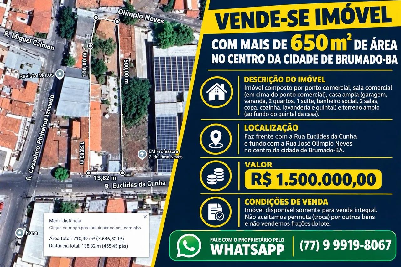 Imóvel com mais de 650 m² no Centro de Brumado-BA