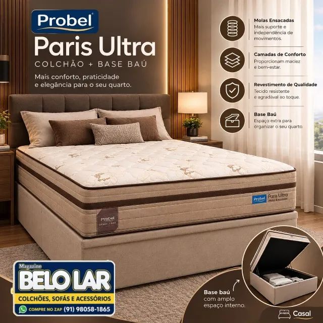 Colchão Paris Ultra + Base Baú