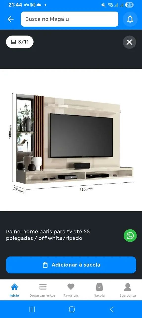 Painel home paris para tv até 55 polegadas / off white/ripado - VIANOSSA - Foto 2