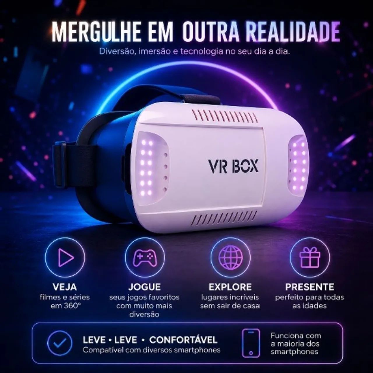 Óculos VR 3D Realidade Virtual + Controle Bluetooth Android iOS Smartphone até 6,5"
