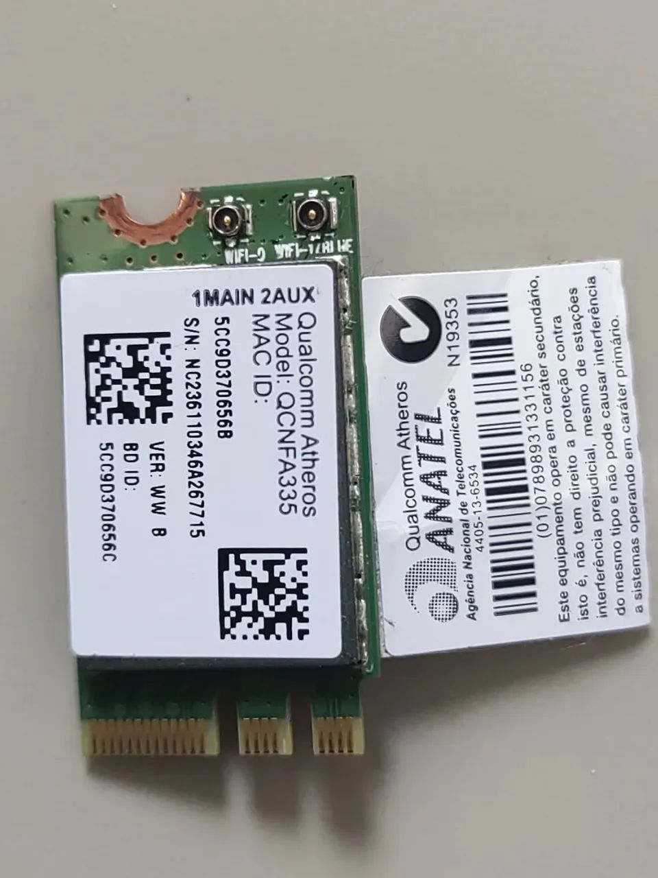 Placa Wi-Fi + Bluetooth Qualcomm Atheros QCNFA335 - M.2 NGFF