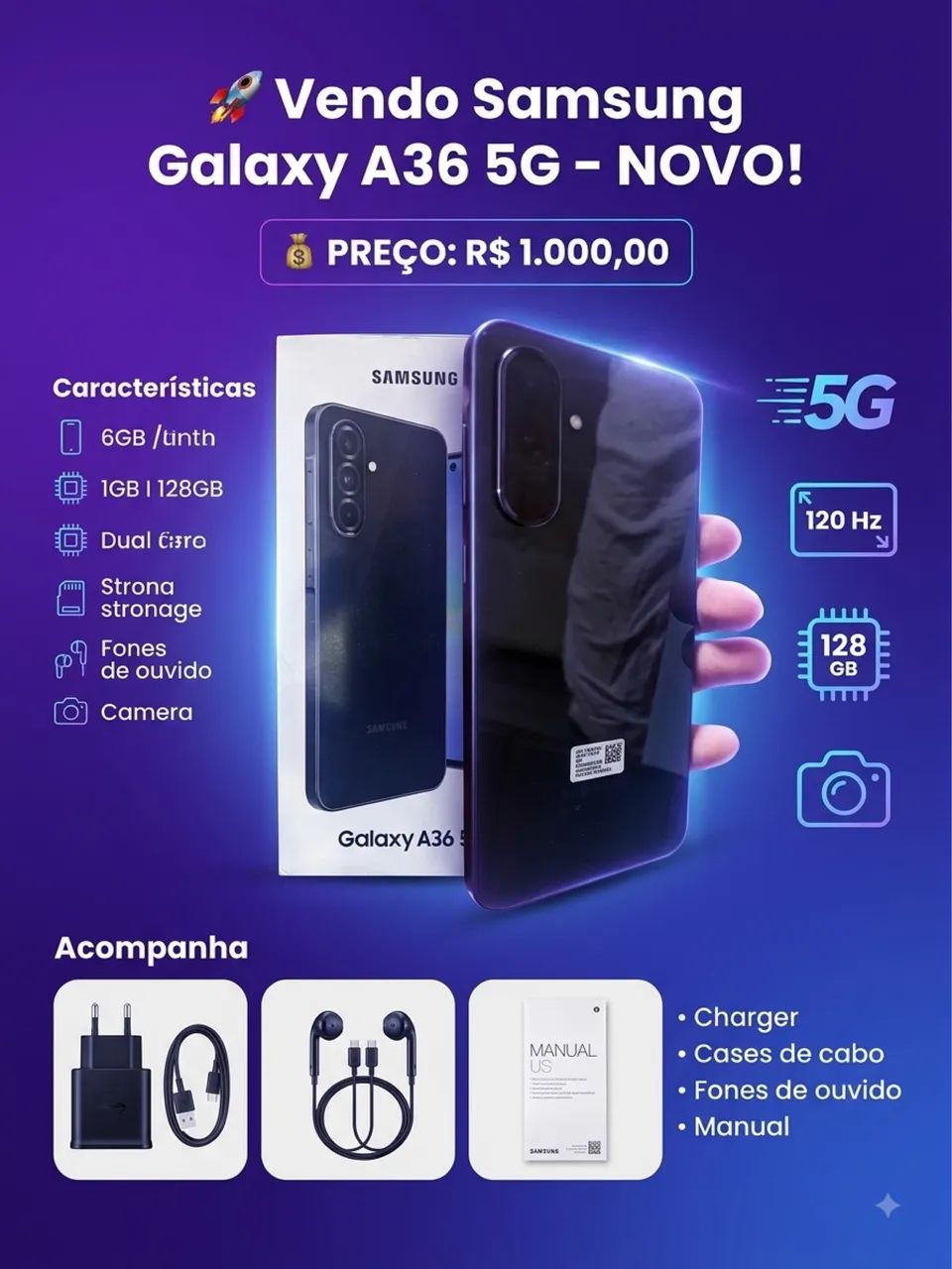 Vendo celular Samsung A36 novo 