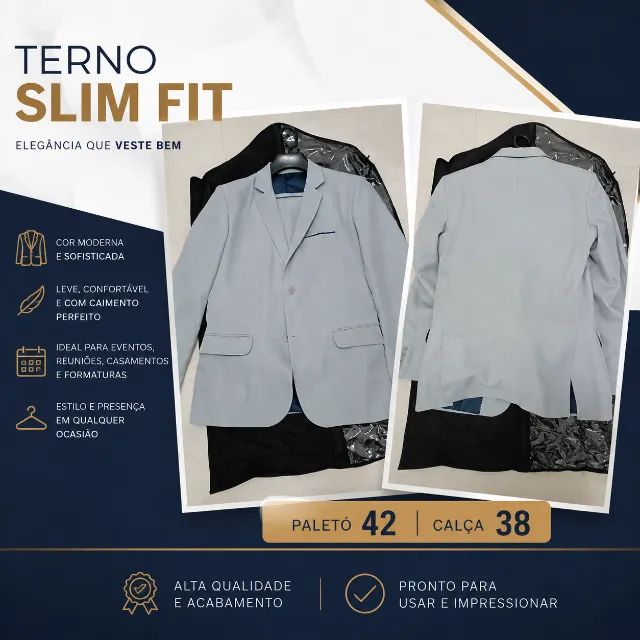 Terno slim fit cinza 42