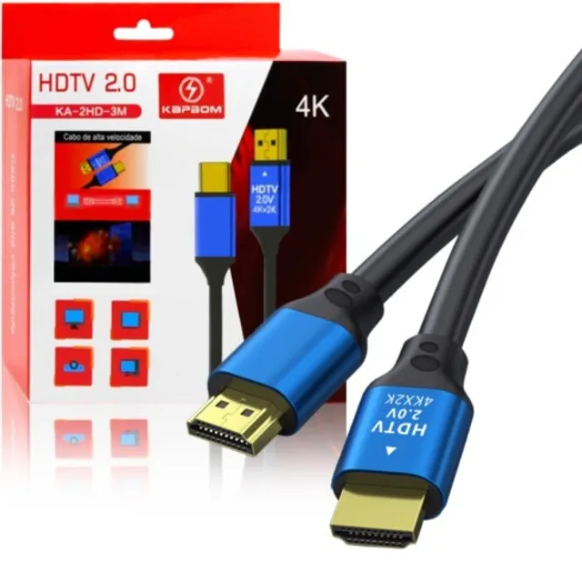 Cabo HDMI 3 Metros 4K 2.0 Kapbom - KA-2HD-3M
