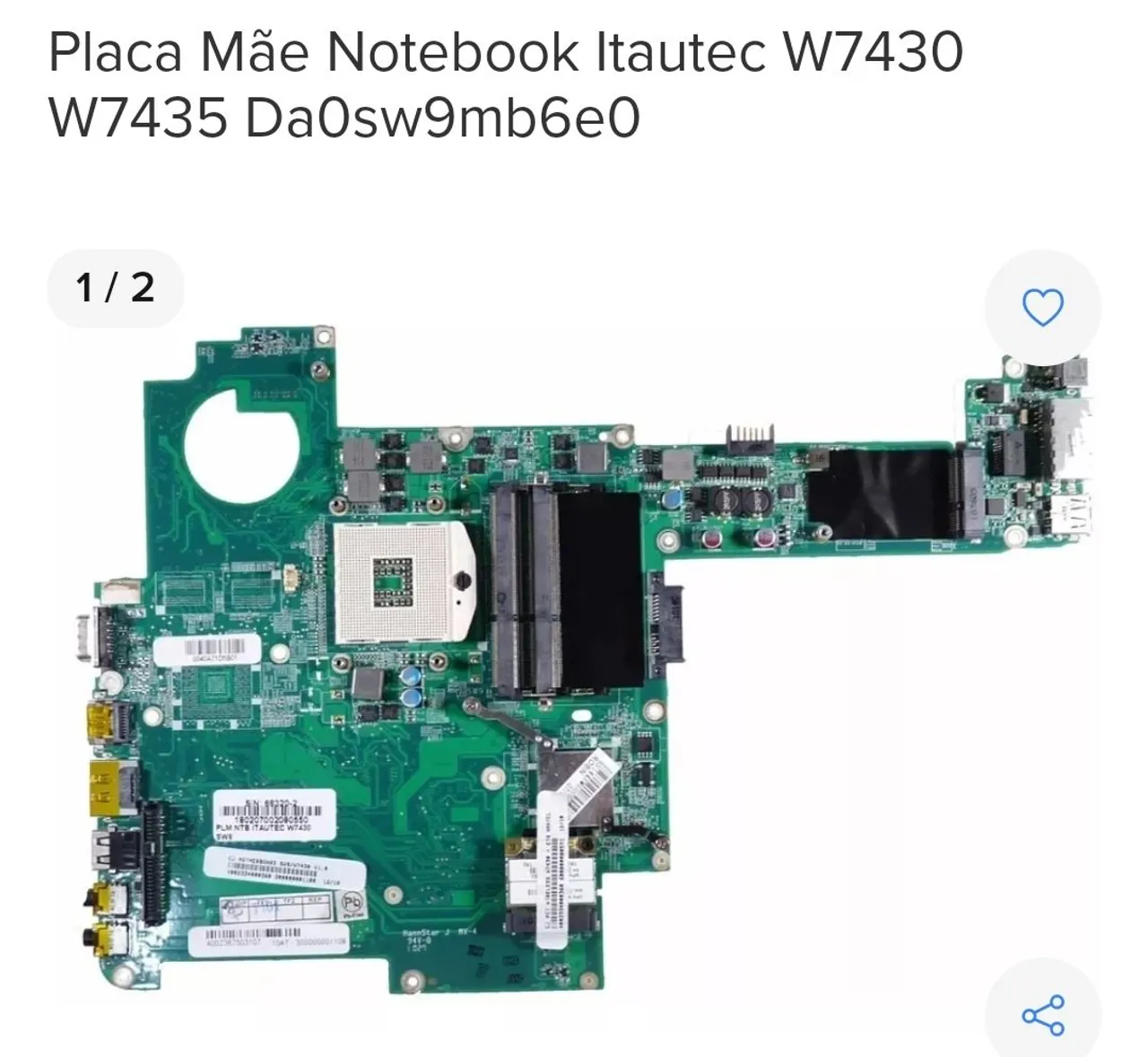 Placa Mãe Notebook Itautec W7430 e e 74350 W7435 Da0sw9mb6e0
