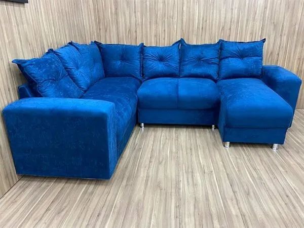 Sofá de Canto Azul 6 Lugares Suede - Foto 2