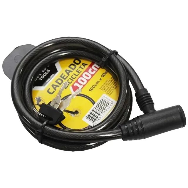 Cadeado Para Bicicleta de Aço Com 2 Chaves 120cmX6mm Fertak - Foto 3