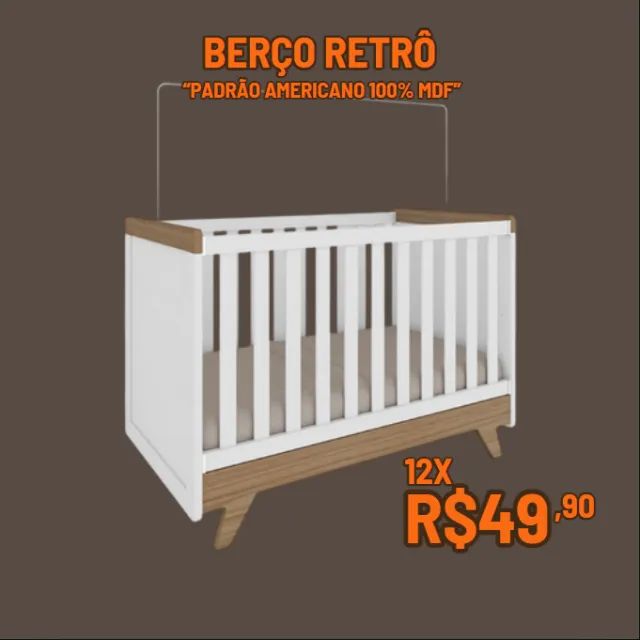 Berço 100% MDF - Bordas Laqueadas e Varal para Mosquiteiro!