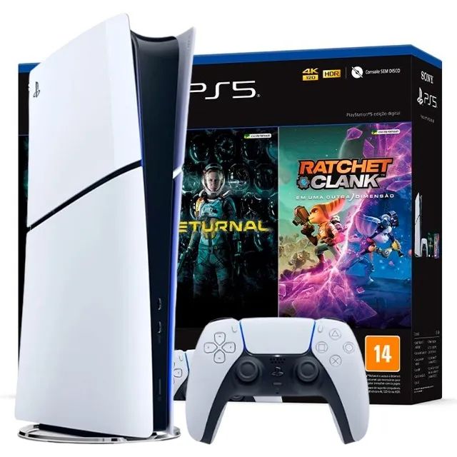 PS5 Slim 1TB, Com 2 Jogos Returnal e Ratchet & Clank | Versão Digital | Lacrado!