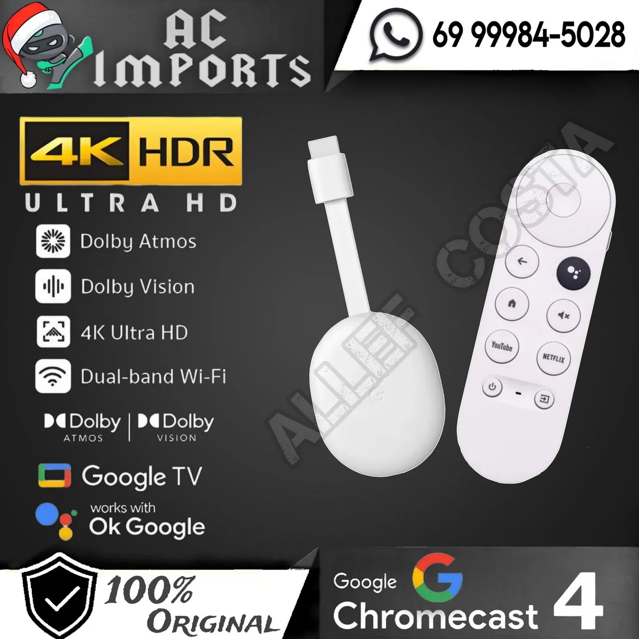 Google Chromecast 4 - 4K HDR Ultra HD