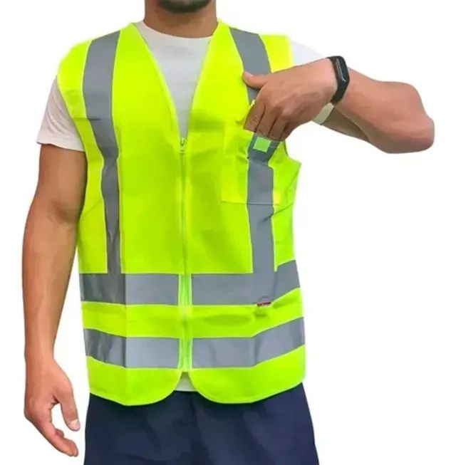 Colete Refletivo Segurança Faixa Sinalização com Bolso Fluorescente Neon Tamanho XXG 