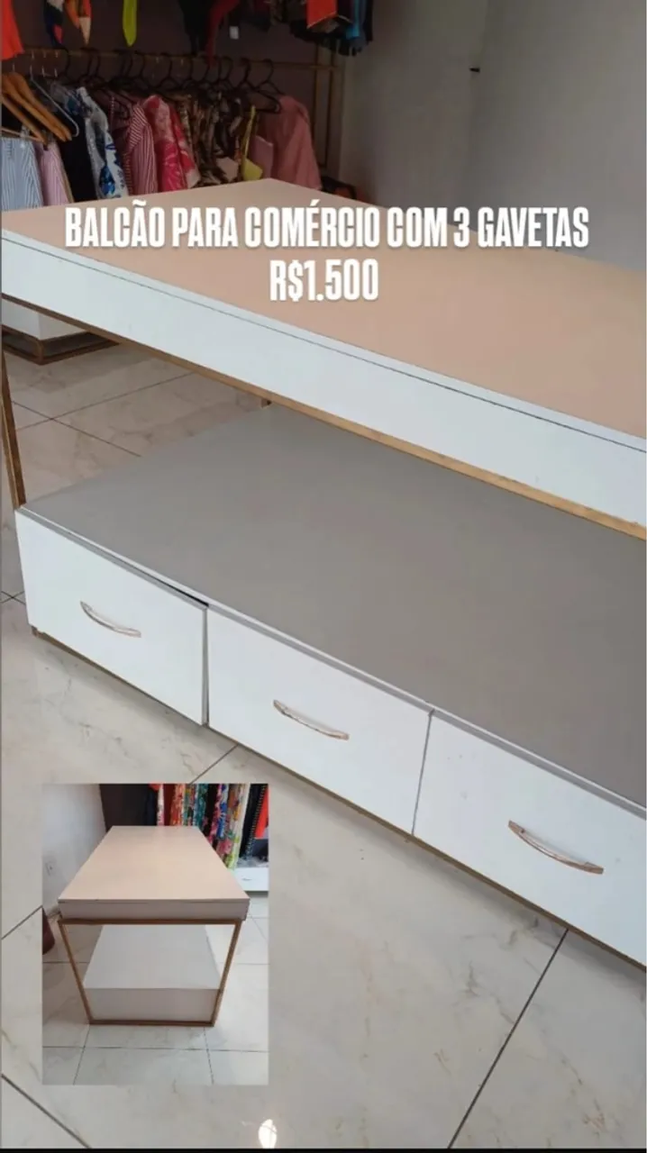Balcão para comércio com 3 gavetas