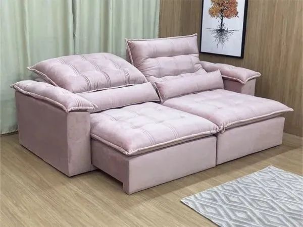 Sofá Retrátil 4 Lugares Na Cor Rose Matriz