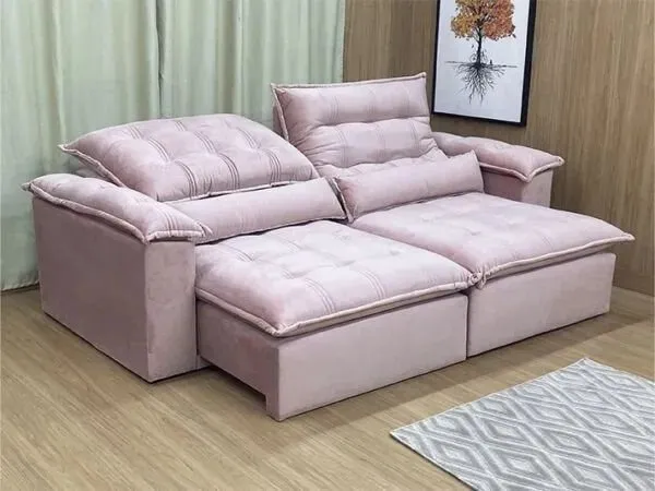 Sofá Retrátil 4 Lugares Na Cor Rose Matriz