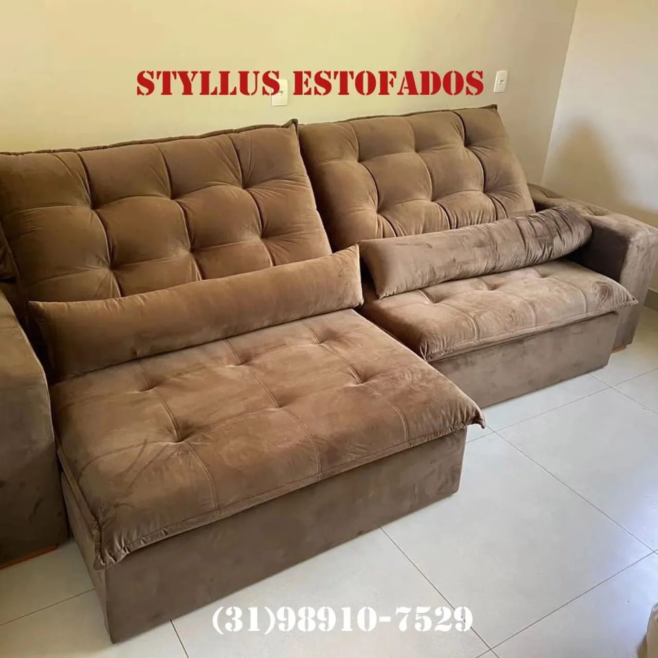 Sofá retrátil Marrom - 4Lugares