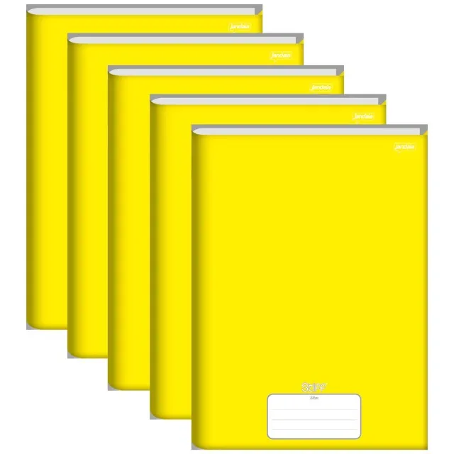 Caderno Brochura Universitário Capa Dura 80 Folhas - Amarelo - 5 Unidades