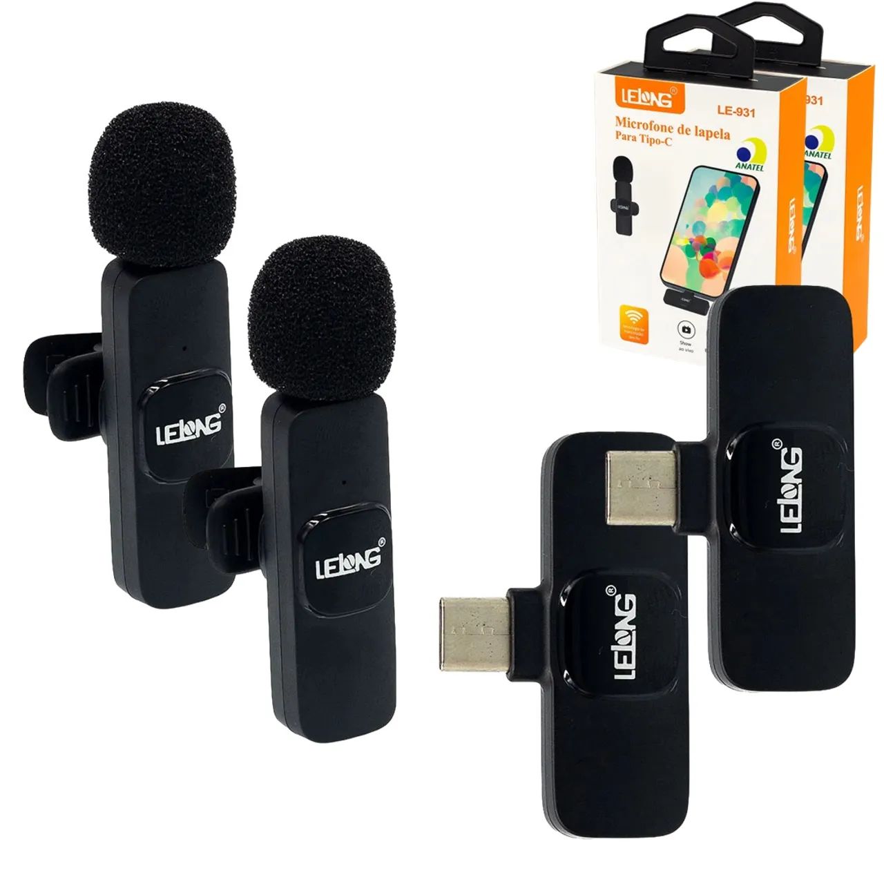 Kit Duplo Microfone Lapela Sem Fio USB-C para Android com 2 Lapelas + 2 Receptores  - Foto 2