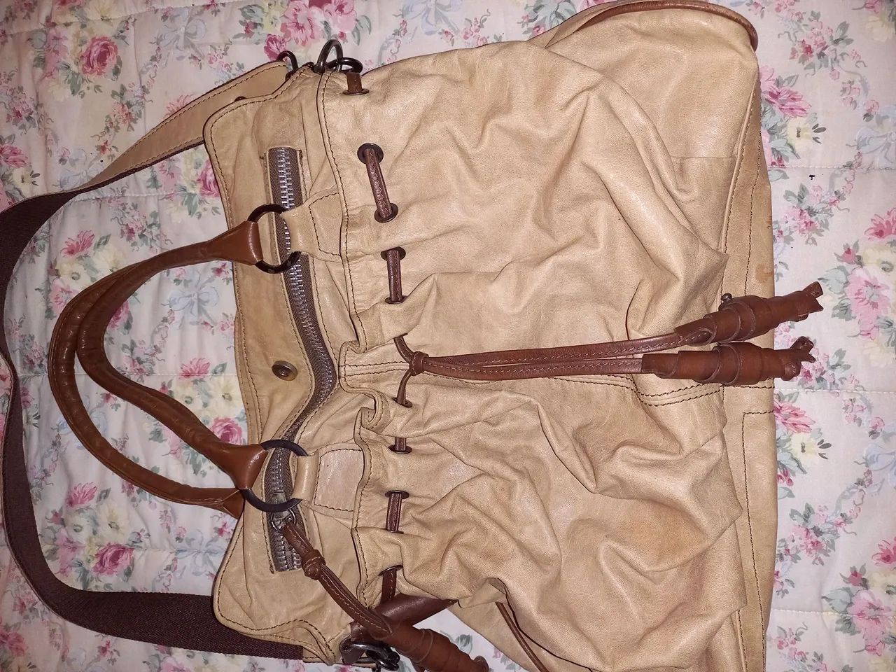 Bolsa de Ombro em Couro Bege - Foto 3