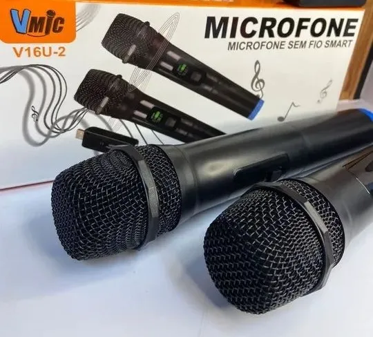 Kit 2 Microfones Sem Fio Karaoke - V16U-2 - Entregamos e ac. cartões