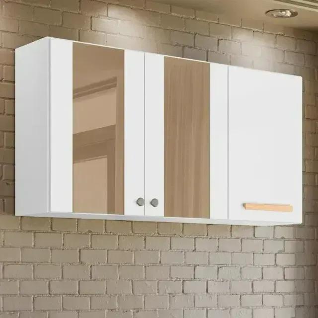 Armário de cozinha aéreo com 3 portas na cor branca