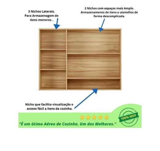Aéreo Triplo com Vidro Reflecta com 3 Portas Napolis - Foto 2