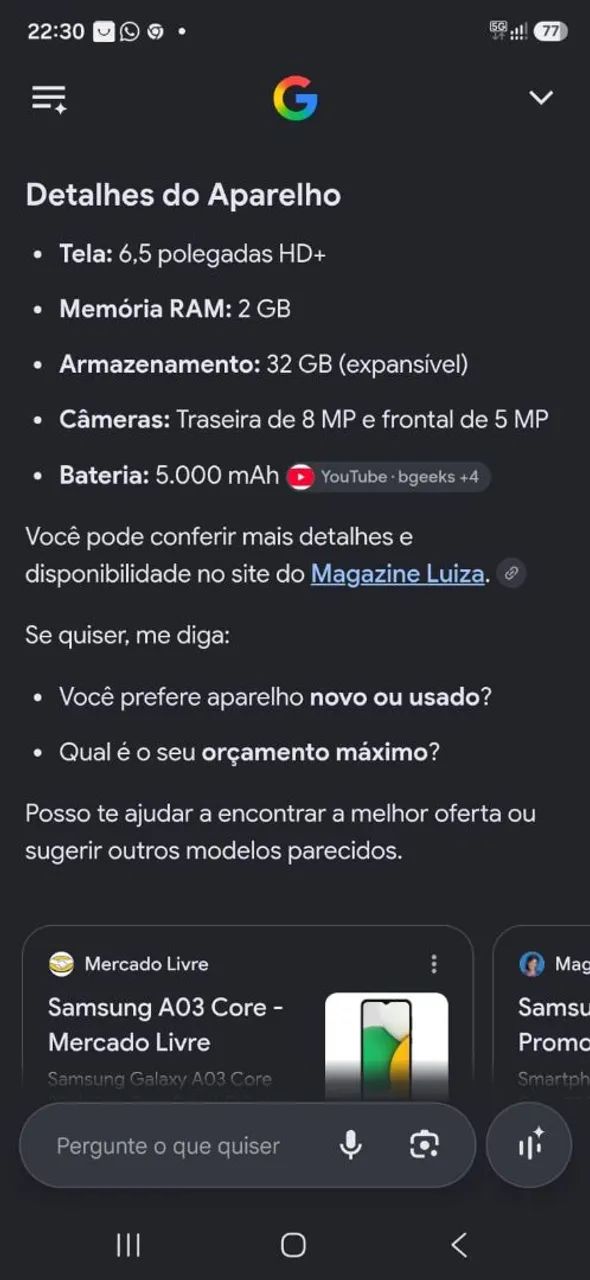 Vendo Celular Samsung A03s, semi novo funcionando perfeitamente,  bateria 100%