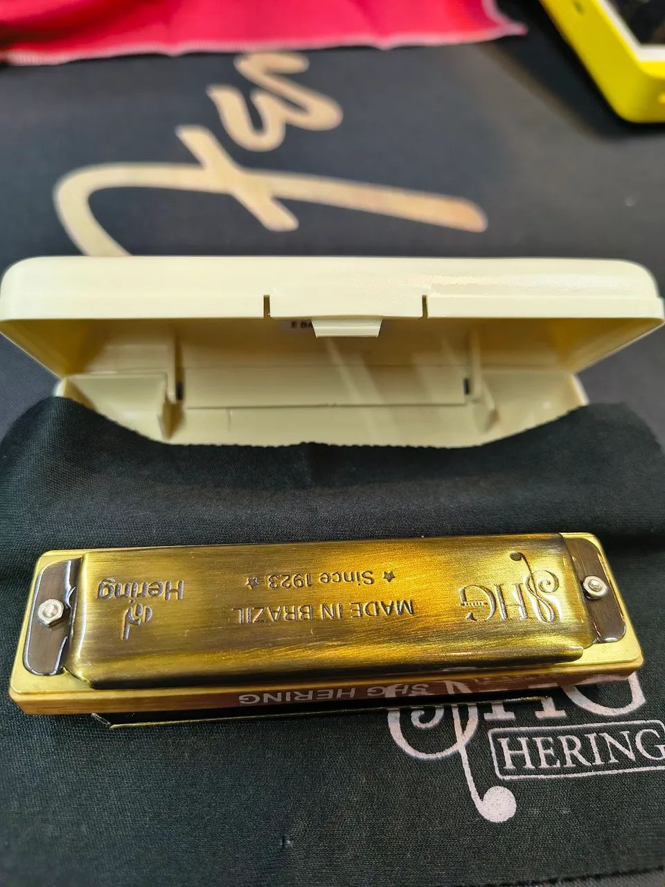 Gaita Hering vintage harp 10 vozes comemorativa 1923 Hering 100 anos ouro velho - Foto 3