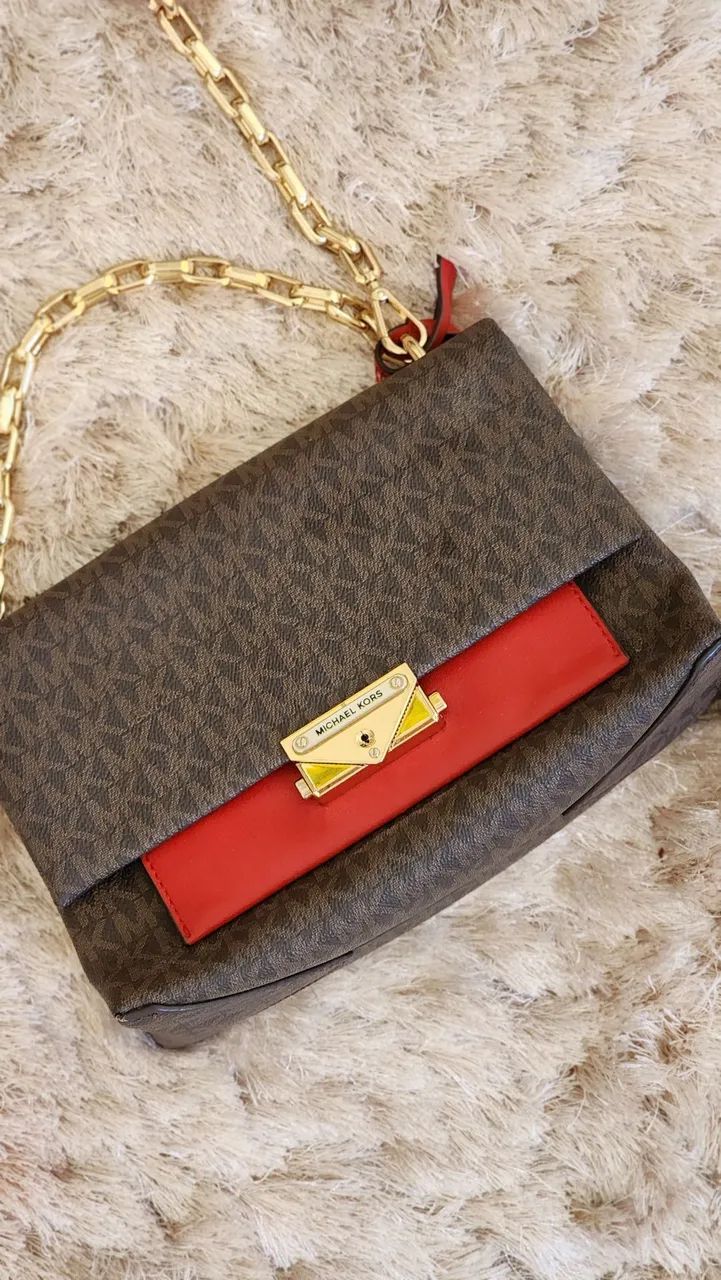 Bolsa Michael Kors Cece Média Vermelha e Marrom 100% Original - Foto 2
