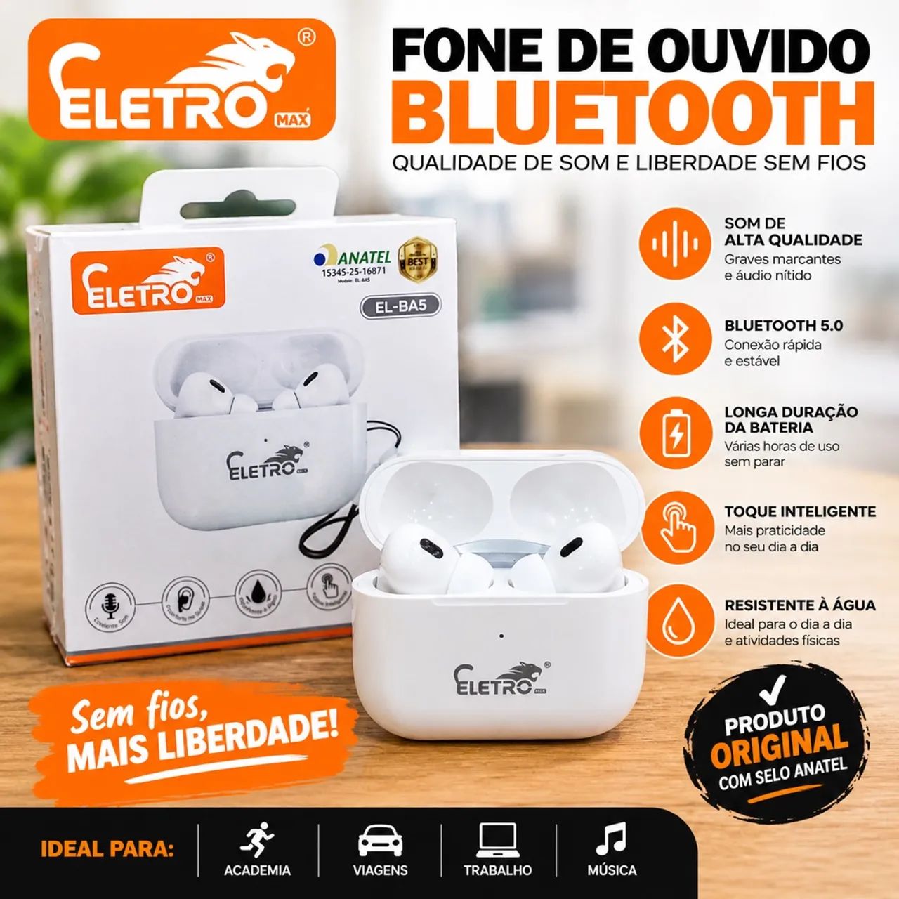 Fone de ouvido Bluetooth 