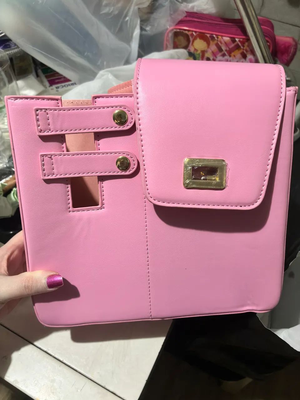 Bolsa rosa com divisória para garrafa grande nova