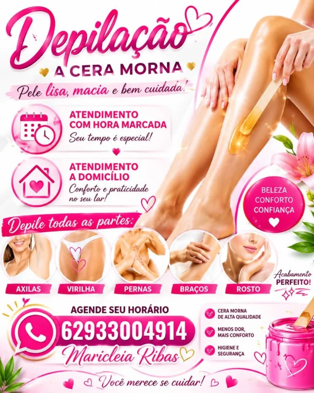 Depilação a domicílio com horário marcado. 