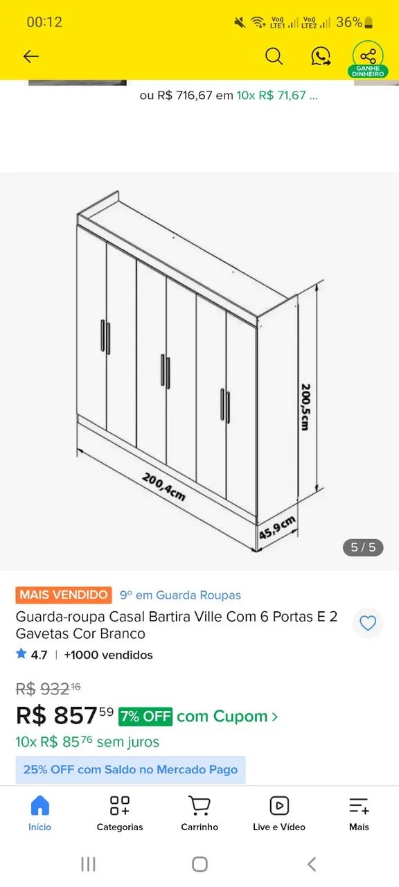 Guarda roupa 6 portas