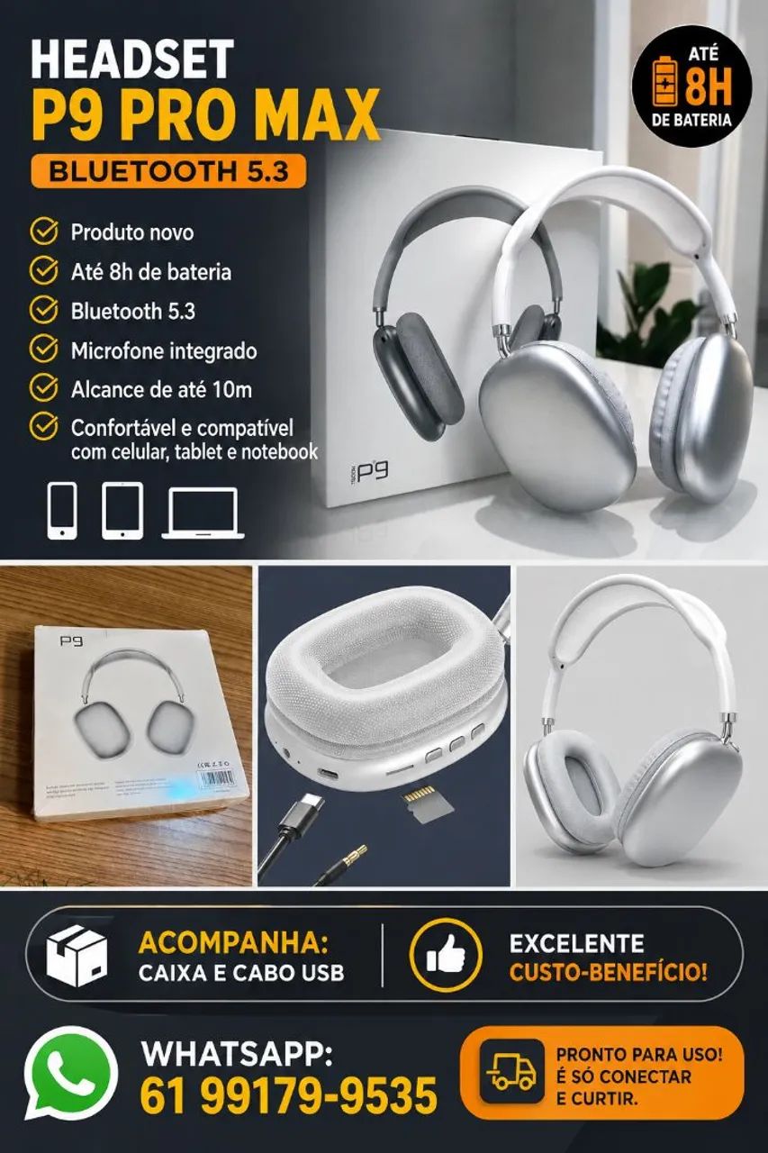 Headset P9 Pro Max Bluetooth 5.3 - Foto 5
