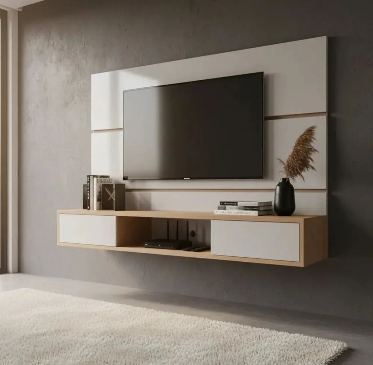 Painel para TV até 70 polegadas Cor Off e Madeira