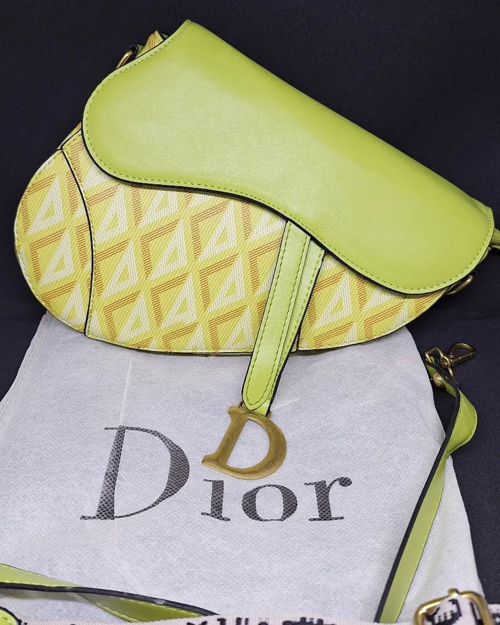 Bolsa Saddle Dior Inspired - Cinza CD verde lima (Nova)