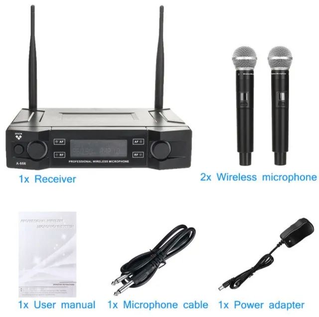 Microfone Profissional Sem Fio UHF Duplo E Frequência Ajustável - A-666 - Foto 3