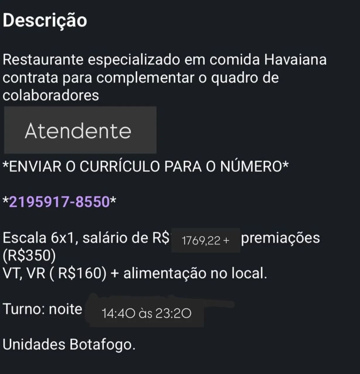 Vaga para atendimento 