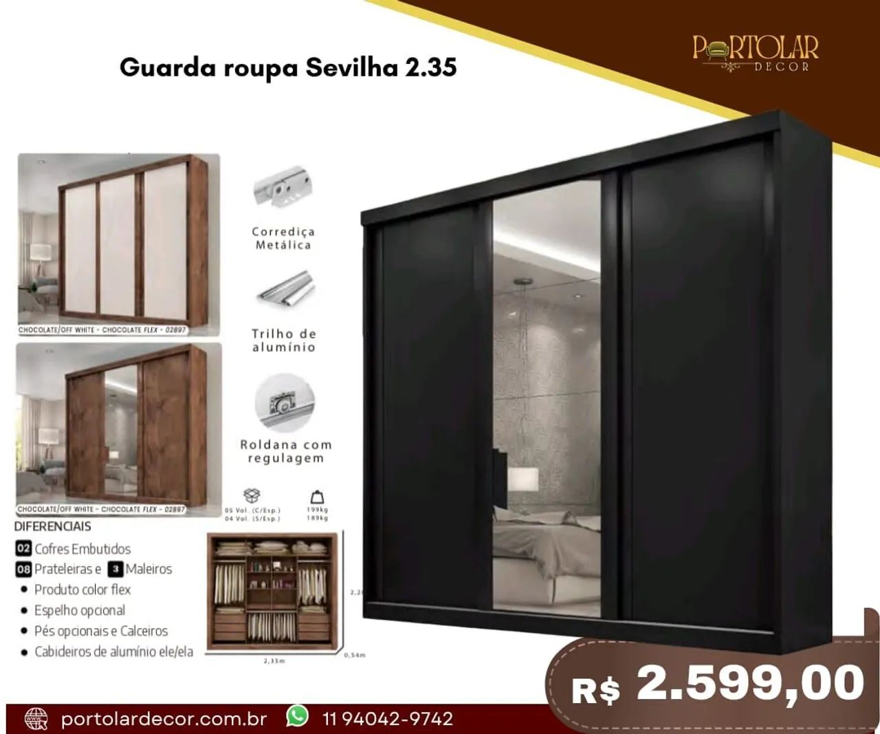 Guarda Roupa servilha 2.35 - à pronta entrega 