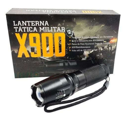 *1/W Lanterna Tática Militar Led X900 C/ Bateria Recarregável (z281)