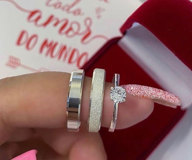 Aliança de prata 4mm de largura c/ anel solitário. ( Fábricamos  diversos modelos )