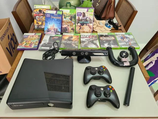 Xbox 360 - Kinect - volante - 10 jogos - Videogames - Orfãs, Ponta