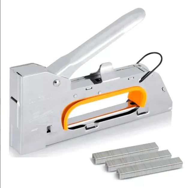 Grampeador Tapeceiro Profissional Madeira Pressão + Grampos