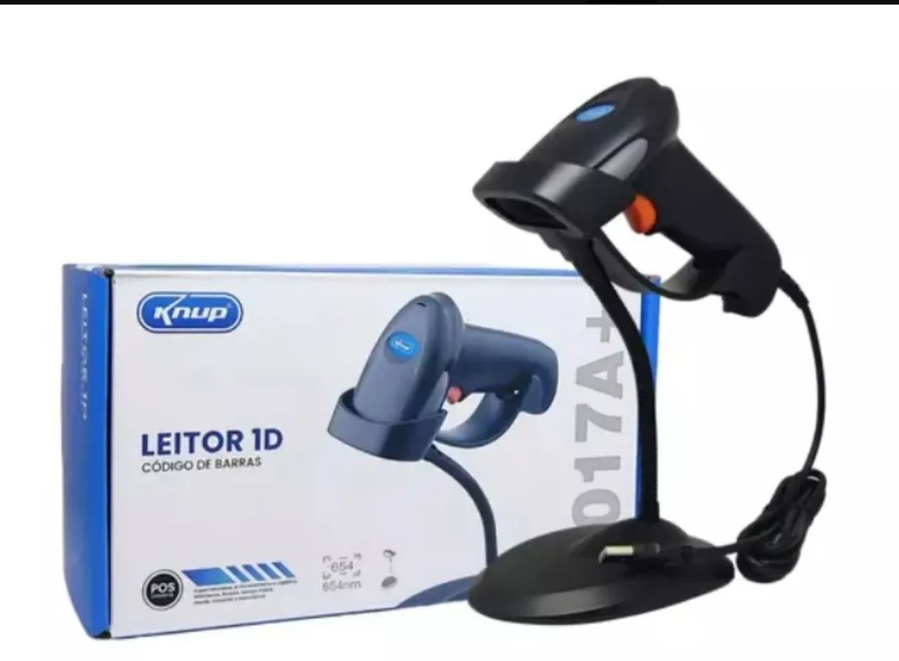 Leitor de Código de Barras 1D Knupp 017A+ com fio e suporte 