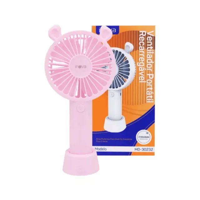 Ventilador Portátil Recarregável Branco, Azul, Rosa MD-30232 - Inova cod: 4225 - Foto 2