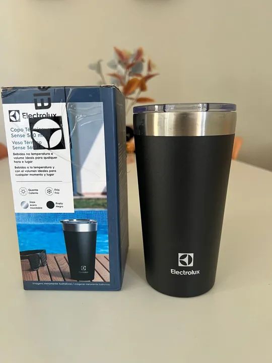 Copo Térmico Electrolux 560ml Tampa Hermética Preto Fosco Novo
