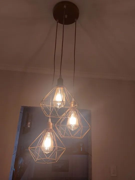 Lustre de 3 Lâmpadas em Metal com 3 lâmpadas filamento Led - Foto 4