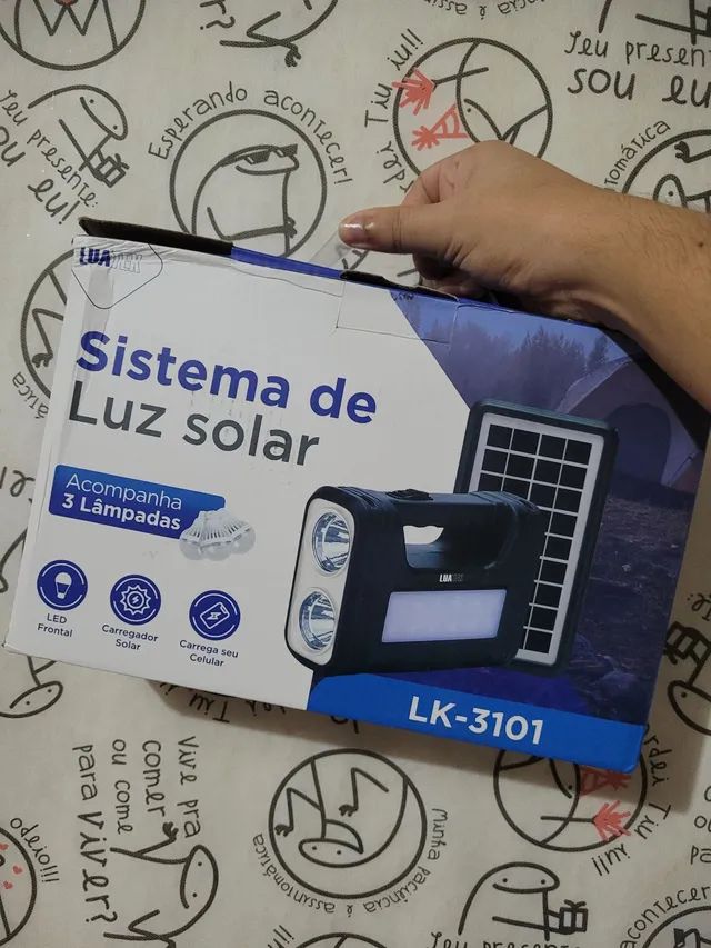 Kit sistema luz solar com 3 lâmpadas 