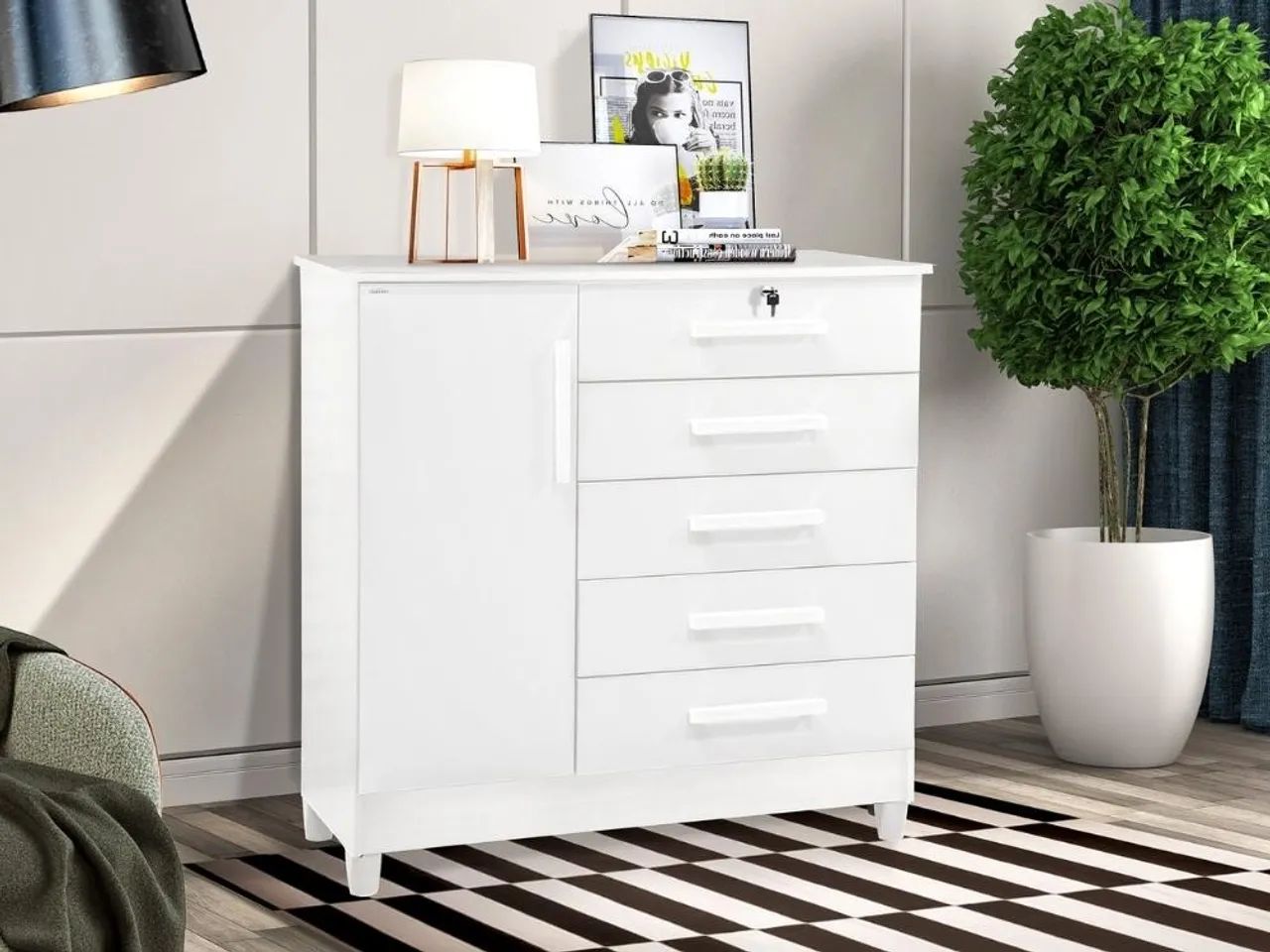 Cômoda Vitória 5 gavetas 1 porta
