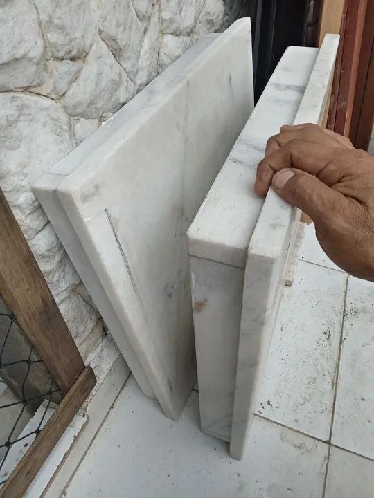Par de pedra mesa de mármore branco, sem os pés - 2 peças - Foto 3
