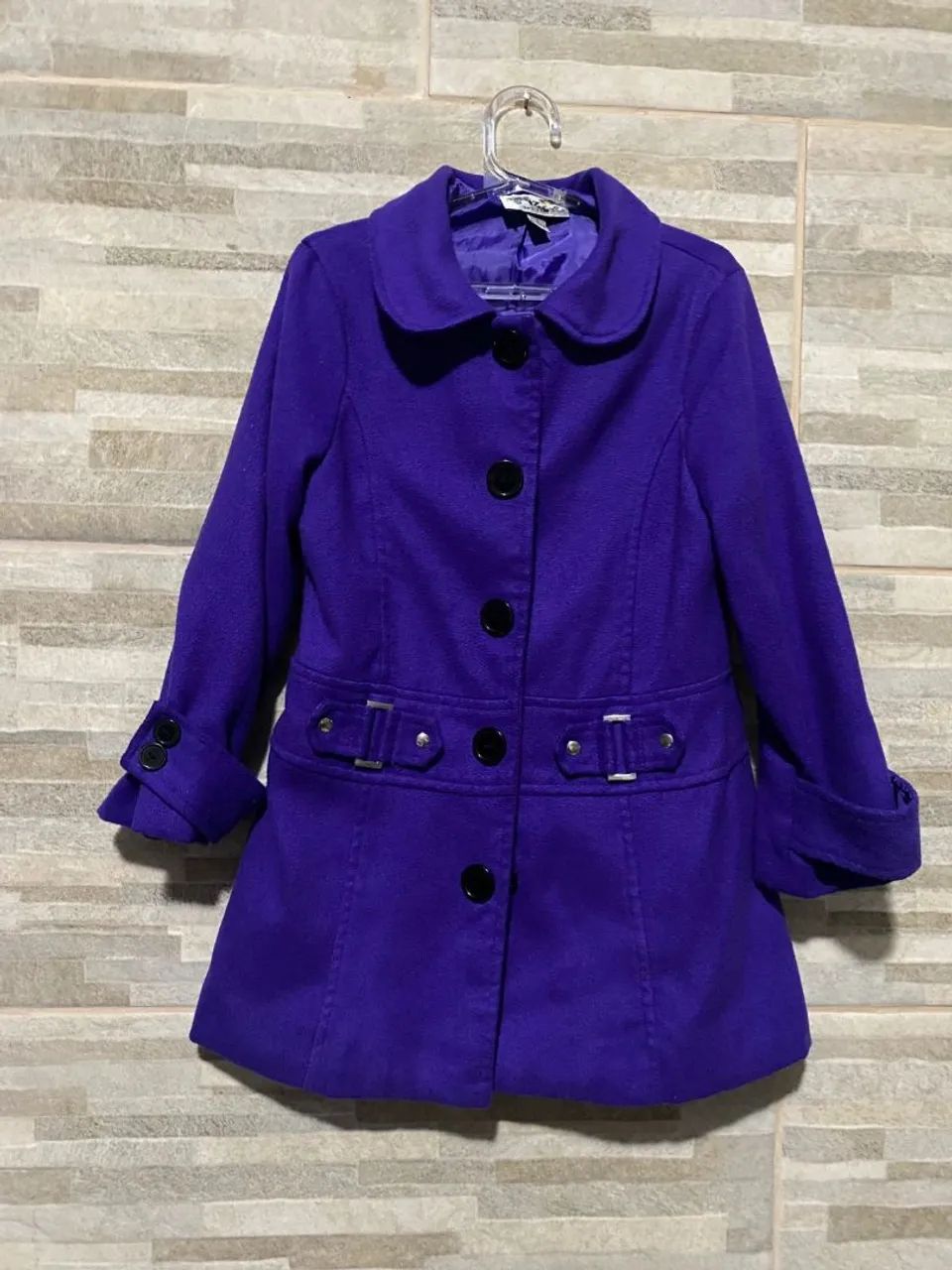 Casaco infantil roxo elegante modelo sobretudo  - Foto 2